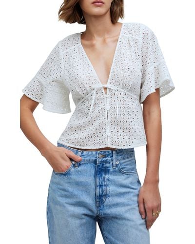 Madewell Eyelet Tie Front Top - White