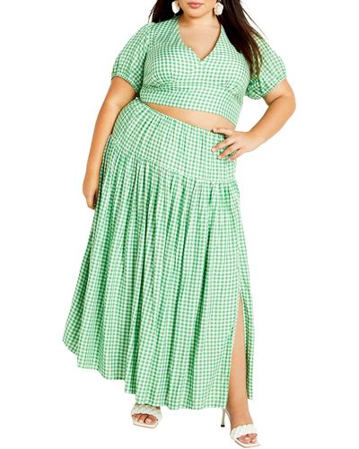 City Chic Amber Print Two-piece Crop Top & Maxi Skirt - Green