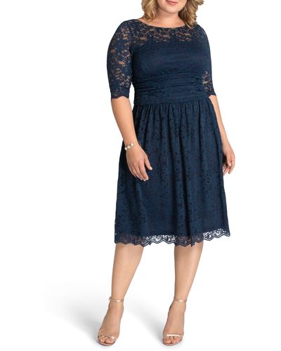 Kiyonna Luna Lace A-line Dress - Blue
