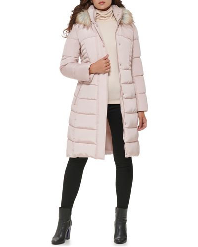 Kenneth Cole Memory Faux Fur Trim Hooded Puffer Coat - Natural