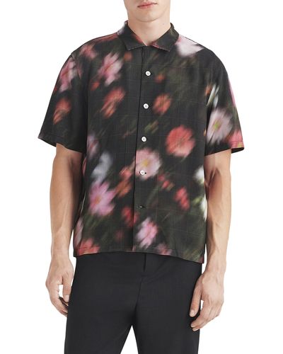 Rag & Bone Avery Blurred Floral Print Short Sleeve Button-up Shirt - Black
