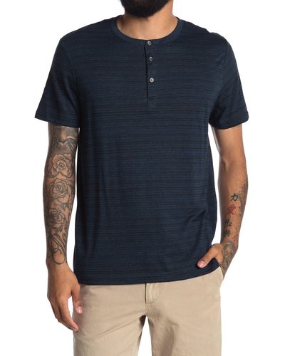 Threads For Thought Stripe Print Short Sleeve Henley In Midnight At Nordstrom Rack - Blue