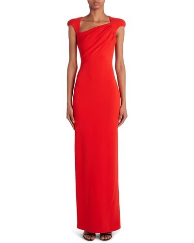Tom Ford Asymmetric Neck Silk Georgette Gown - Red