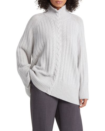 Masai Felixa Oversize Turtleneck Cable Sweater - Gray