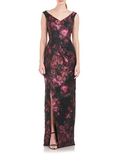 Kay Unger Liana Floral Column Gown - Red