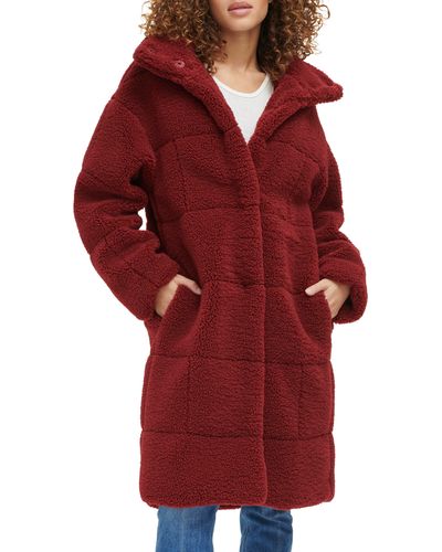 Levi's Quilted Fleece Long Teddy Coat - Red