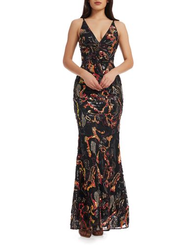 Dress the Population Sharon Embellished Sleeveless Gown - Multicolor