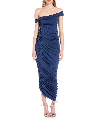 Katie May Alana Asymmetric Off-the-shoulder Cocktail Dress - Blue