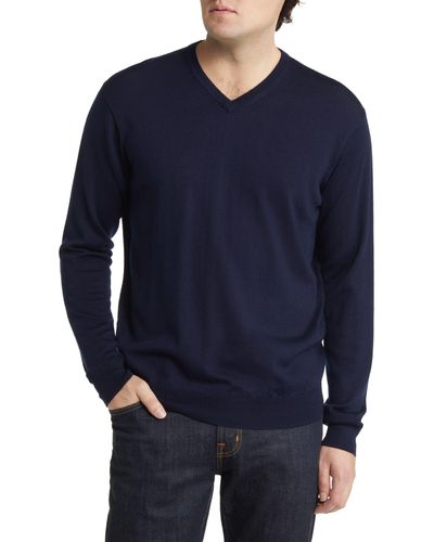 Peter Millar Autumn Crest V-neck Merino Wool Blend Sweater - Blue