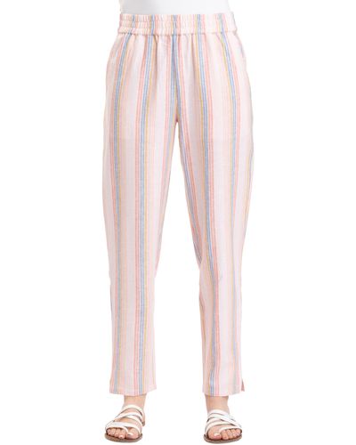 Threads For Thought Winnie Stripe Pull-on Ankle Linen Blend Pants - Pink