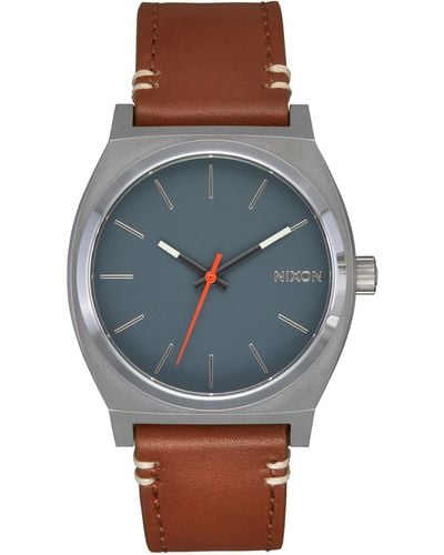 Nixon Time Teller Leather Strap Watch - Blue