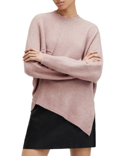 AllSaints Lock Asymmetric Hem Crewneck Sweater - Black