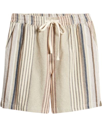 BDG Stripe Drawstring Waist Cotton Shorts - Natural