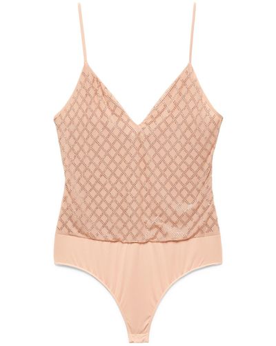 Mango Strass Crystal Sleeveless Bodysuit - Pink