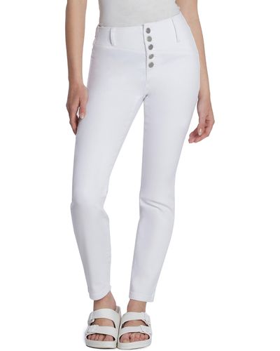 HINT OF BLU Exposed Button Mid Rise Skinny Jeans - White