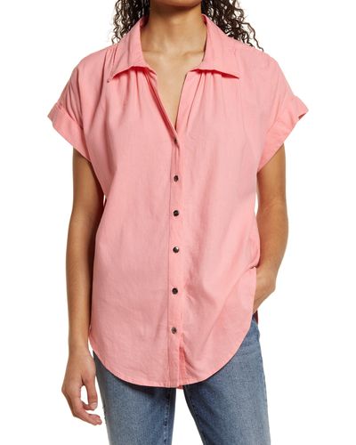 Caslon Caslon(r) Linen Blend Camp Shirt - Pink