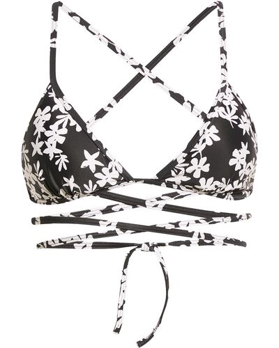 lemlem Sea Floral Triangle Wrap Bikini Top - White