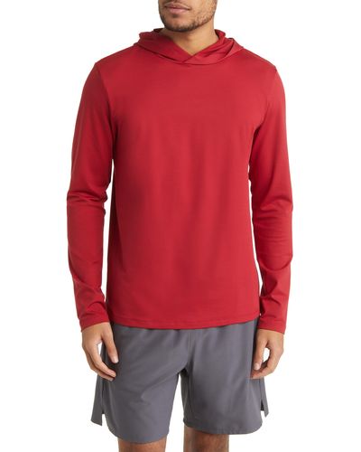 Alo Yoga Conquer Reform Performance Hooded Long Sleeve T-shirt - Red