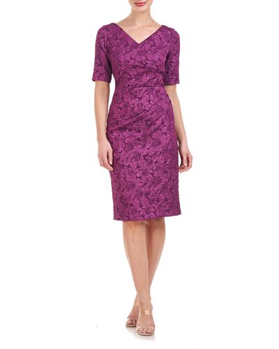 JS Collections Gianna Jacquard Floral Sheath Dress - Purple