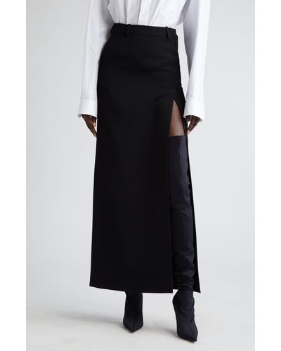 Balenciaga Slit Tailored Stretch Wool Midi Skirt - Black