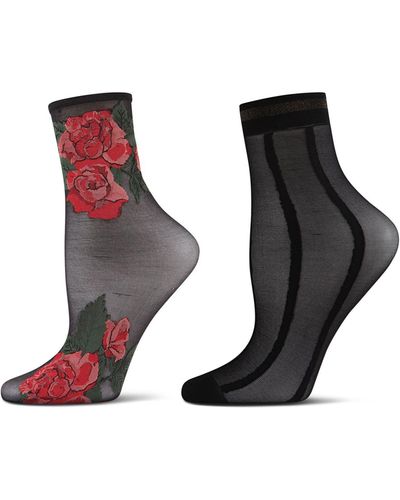 Memoi Assorted 2-pack Ankle Socks - Black