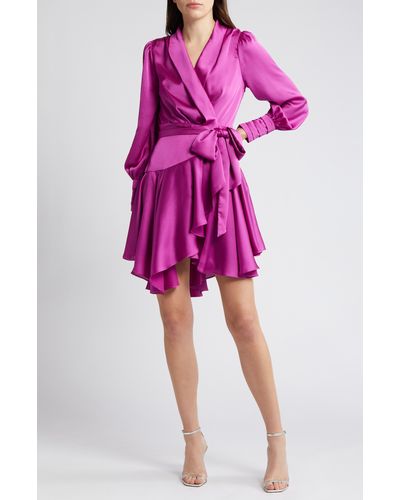 NIKKI LUND Margaret Long Sleeve Wrap Minidress - Pink