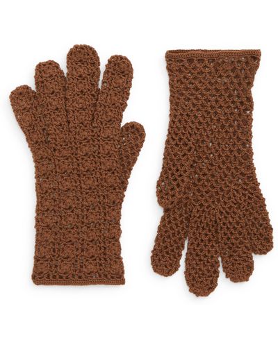 Seymoure Gloves Hand Crochet Merino Wool Gloves - Brown