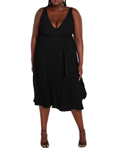 City Chic Lilly Pleat A-line Dress - Black