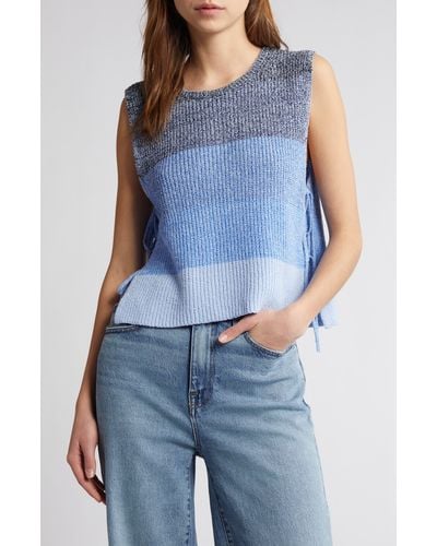 Rag & Bone Kati Stripe Side Tie Sleeveless Cotton Blend Sweater - Blue