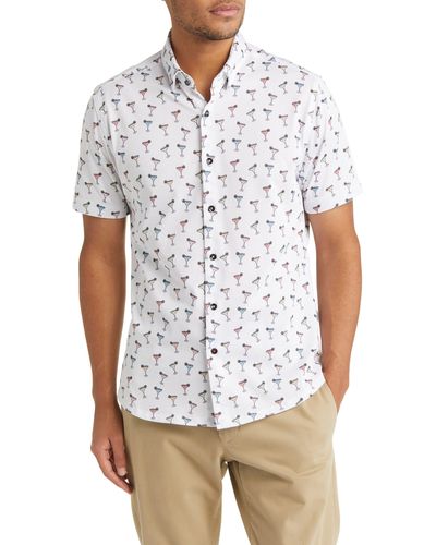 Stone Rose Dry Touch® Performance Margarita Print Short Sleeve Button-up Shirt - White