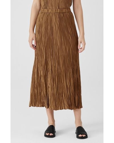 Eileen Fisher Pleated Silk Midi Skirt - Brown