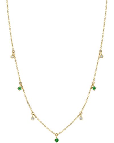 Zoe Chicco Emerald And Diamond Station Necklace - Multicolor