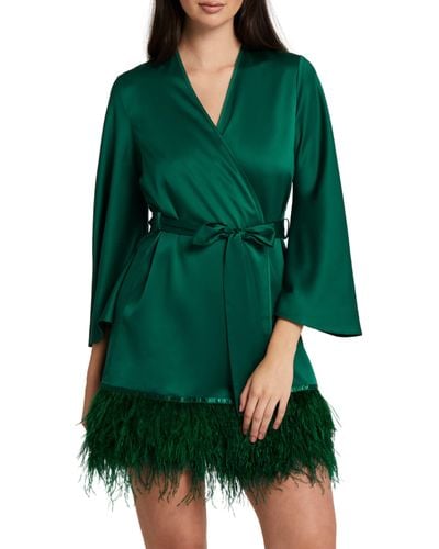 Rya Collection Swan Charmeuse & Ostrich Feather Wrap - Green