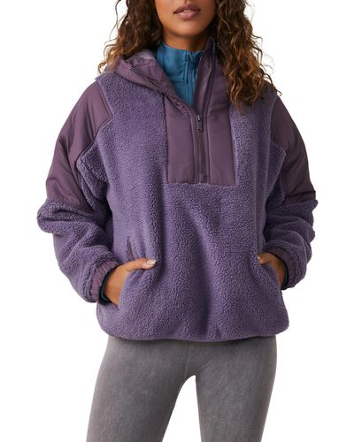 Free People Lead The Pack Fleece Hooded Pullover - Purple