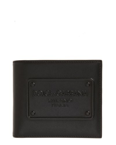 Dolce & Gabbana Logo Embossed Bifold Leather Wallet - Black