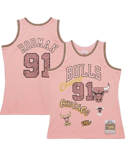 Mitchell & Ness Dennis Rodman Chicago Bulls 1997/98 Swingman Sidewalk Sketch Jersey At Nordstrom - Pink