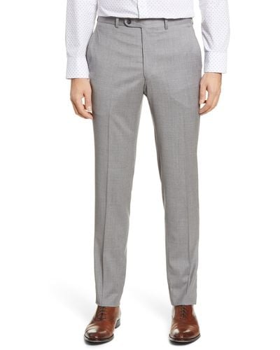 Peter Millar Harker Flat Front Solid Stretch Wool Dress Pants - Gray