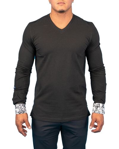 Maceoo Edison Skullcuff V-neck Long Sleeve T-shirt At Nordstrom - Black