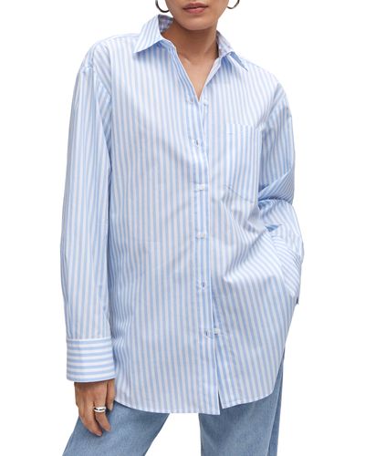 Mango Oversize Cotton Button-up Shirt - Blue