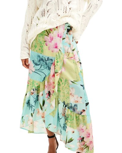 Desigual Fal Tropi Floral Print Wrap Skirt - Green