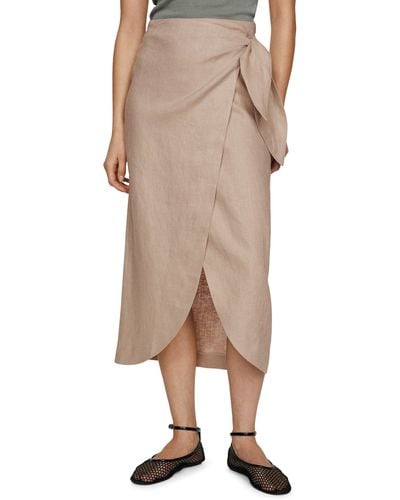 Mango Wrap Front Linen Midi Skirt - Natural