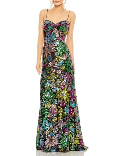 Mac Duggal Floral Sequin Sweetheart Gown - Green