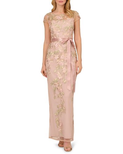 Adrianna Papell Floral Cascading Column Gown - Multicolor