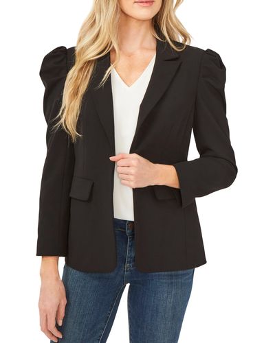 Cece Puff Shoulder Open Front Ponte Blazer - Black