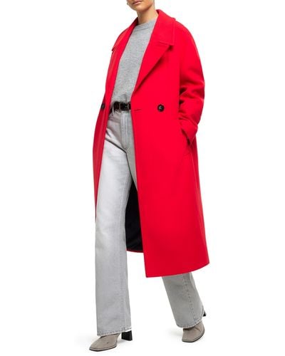 River Island Oversize Slouch Double Breasted Coat - Red
