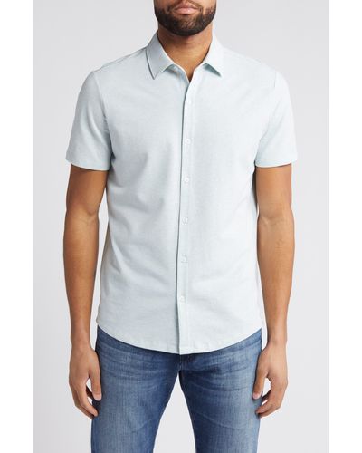 Robert Barakett Keyes Slim Fit Microprint Short Sleeve Knit Button-up Shirt - White
