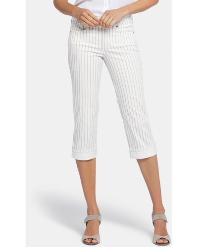 NYDJ Marilyn Stripe Cuffed Straight Leg Capri Jeans - White