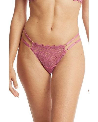Hanky Panky Strappy Lace & Mesh Thong - Pink