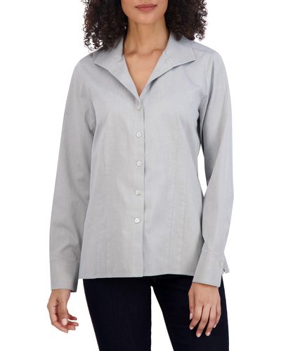 Foxcroft Katie Cotton Button-up Shirt - Gray