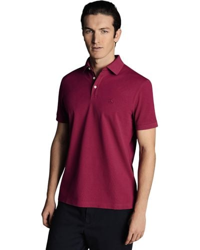 Charles Tyrwhitt Solid Short Sleeve Cotton Tyrwhitt Pique Polo - Red